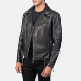 Embrace the timeless appeal of a black leather riding jacket, expertly crafted from leather.