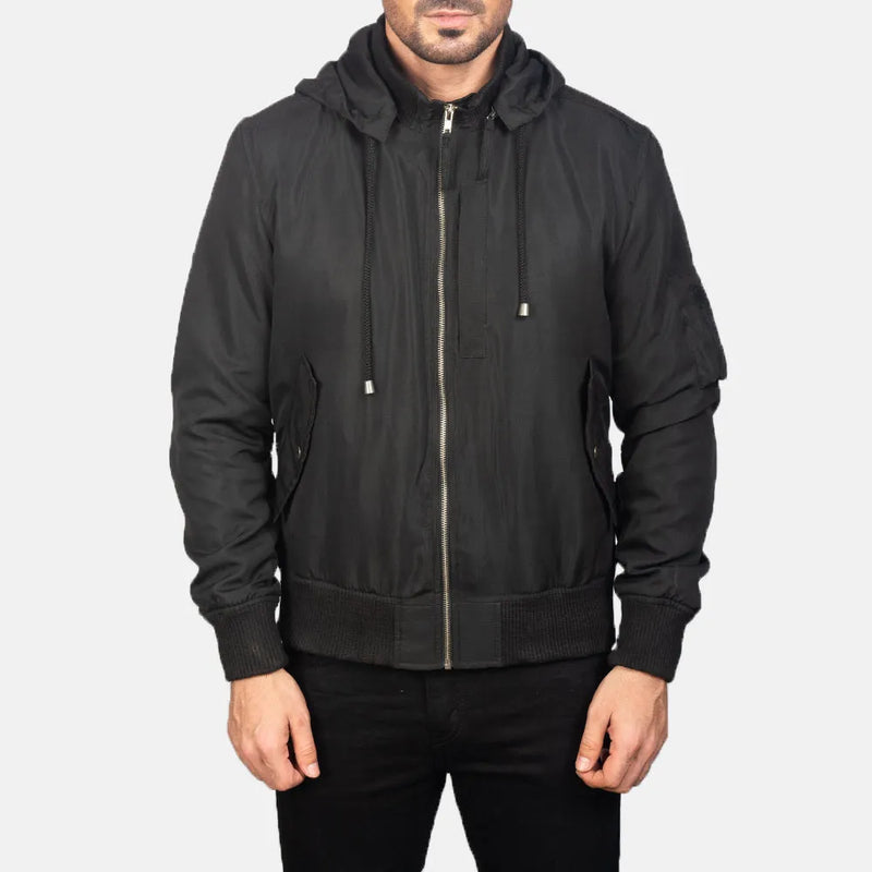 Stylish Black Leather Zipper Jacket made from cotton and nylon blend
