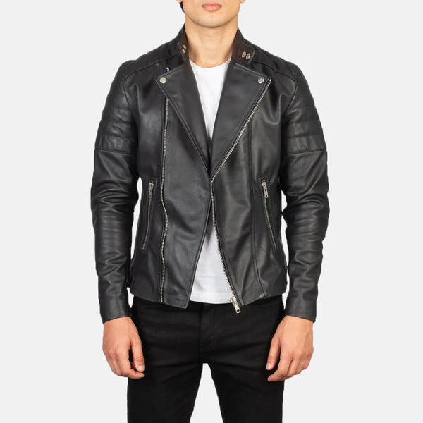 Black Motorcycle Jacket - Semi-Aniline Leather