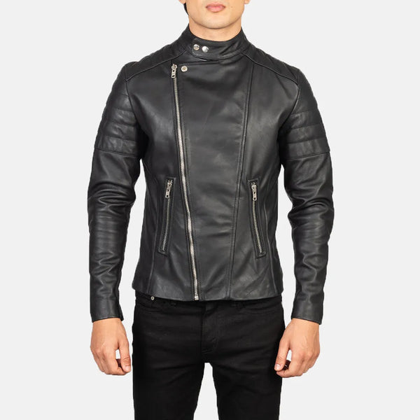 Black Motorcycle Jacket - Semi-Aniline Leather