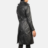 An elegant lady in a black trench coat women, radiating confidence and timeless fashion.
