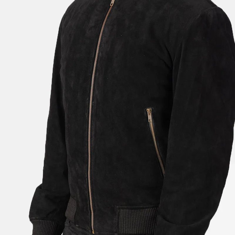 Stylish black vintage bomber jacket, perfect for men's casual outfits.