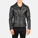 Trendy biker leather jacket in sleek black leather.