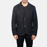 Showcasing black leather blazer for men, epitomizing modern and casual elegance..