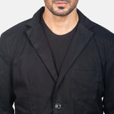 Showcasing black leather blazer for men, epitomizing modern and casual elegance..