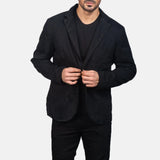 Showcasing black leather blazer for men, epitomizing modern and casual elegance..