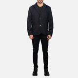 Showcasing black leather blazer for men, epitomizing modern and casual elegance..