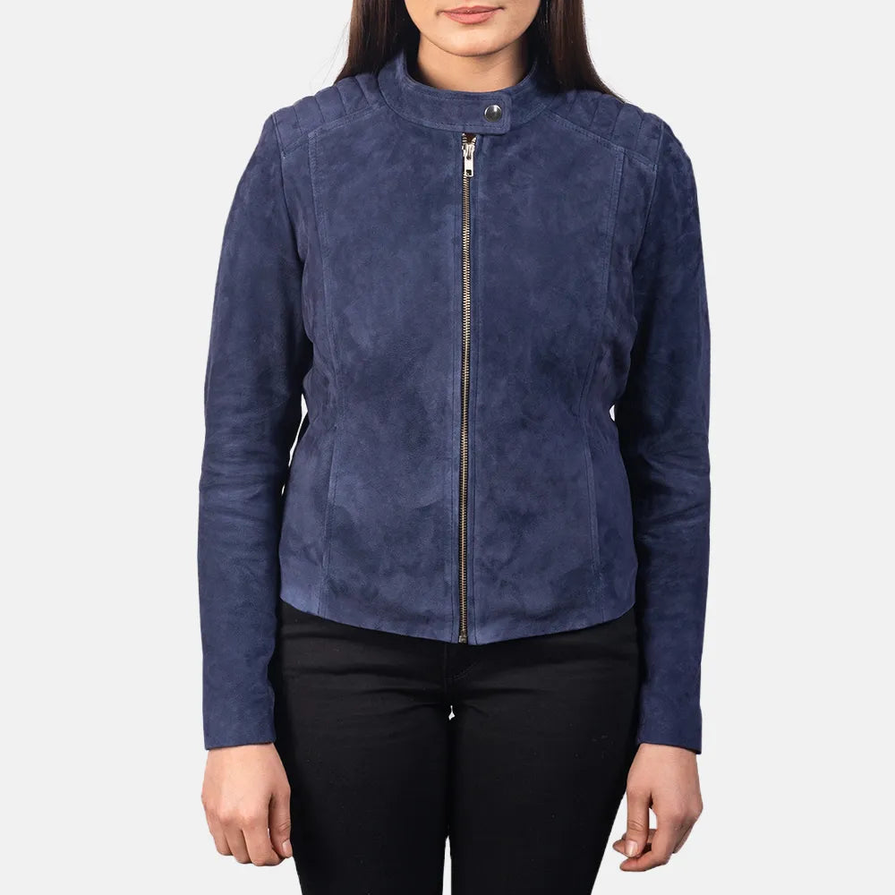 Navy blue suede jacket womens best sale