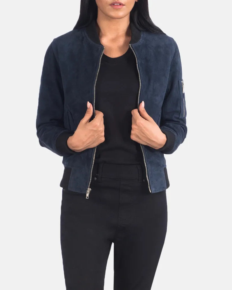 Get ready to rock with this trendy blue suede jacket, a must-have for fashion-forward individuals.