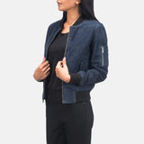Get ready to rock with this trendy blue suede jacket, a must-have for fashion-forward individuals.