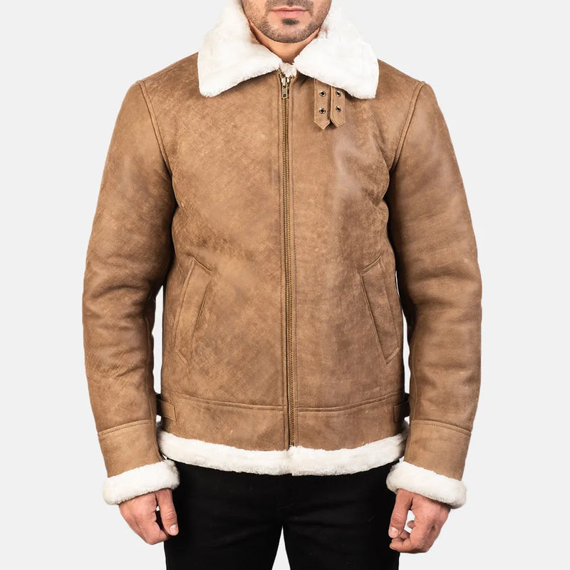 Stay warm and fashionable with this Bomber Jacket Brown Leather. Crafted from leather, it features a trendy bomber jacket style.