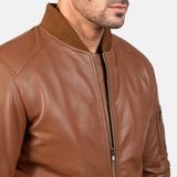 Leather bomber jacket brown for men, made with high-quality sheepskin leather.