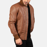 Leather bomber jacket brown for men, made with high-quality sheepskin leather.