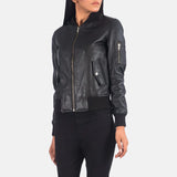 Stay warm and fashionable with this black leather bomber jacket winter for women.