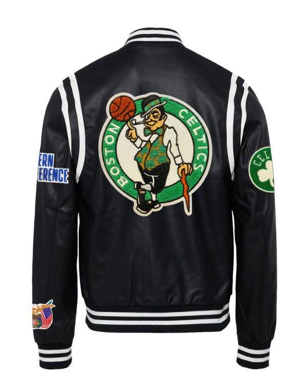 Boston Celtics Black/White Vegan Leather Jacket