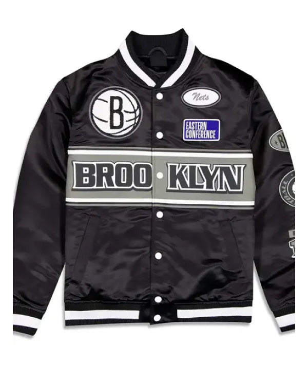 Brooklyn Nets Rally Drive 2024 Satin Full-Snap Varsity Jacket