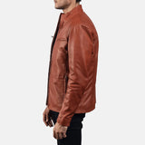 Get the ultimate style with this men's brown moto jacket made from leather.