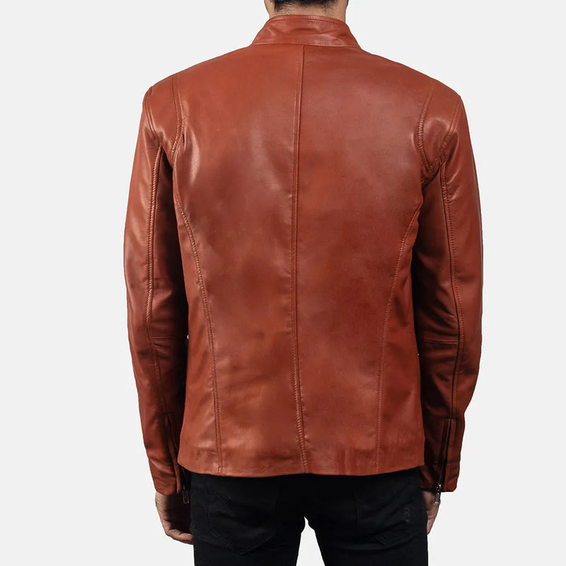 Get the ultimate style with this men's brown moto jacket made from leather.