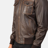 Genuine leather men's brown bomber jacket for a classic look.