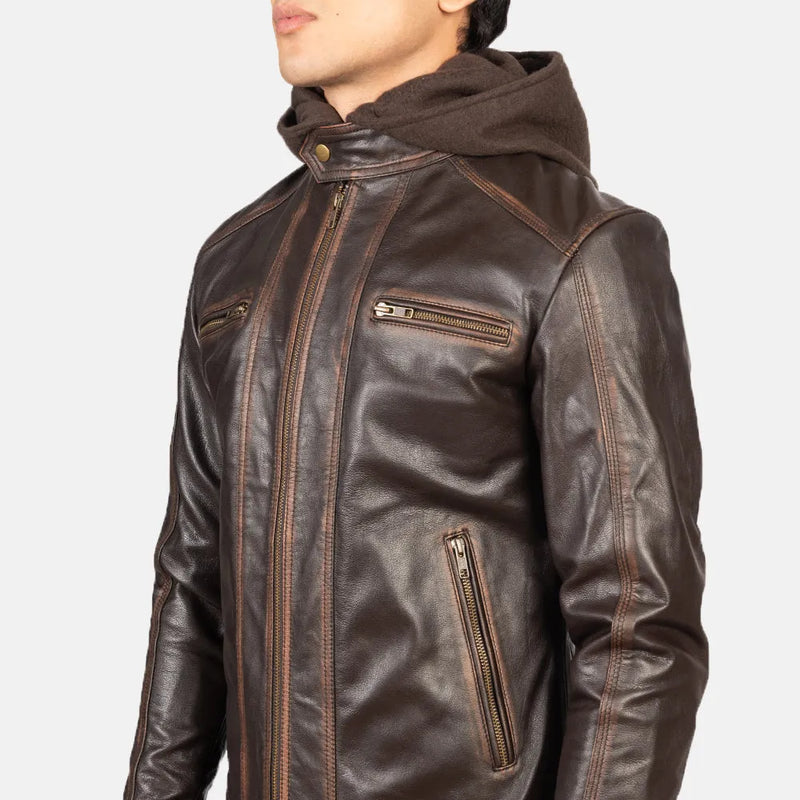 An attractive Men's Motorcycle Jacket, crafted from high-quality brown leather.