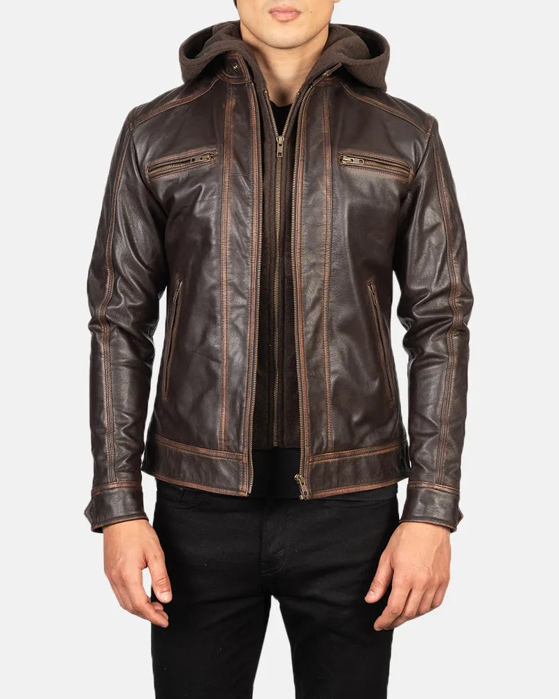 An attractive Men's Motorcycle Jacket, crafted from high-quality brown leather.