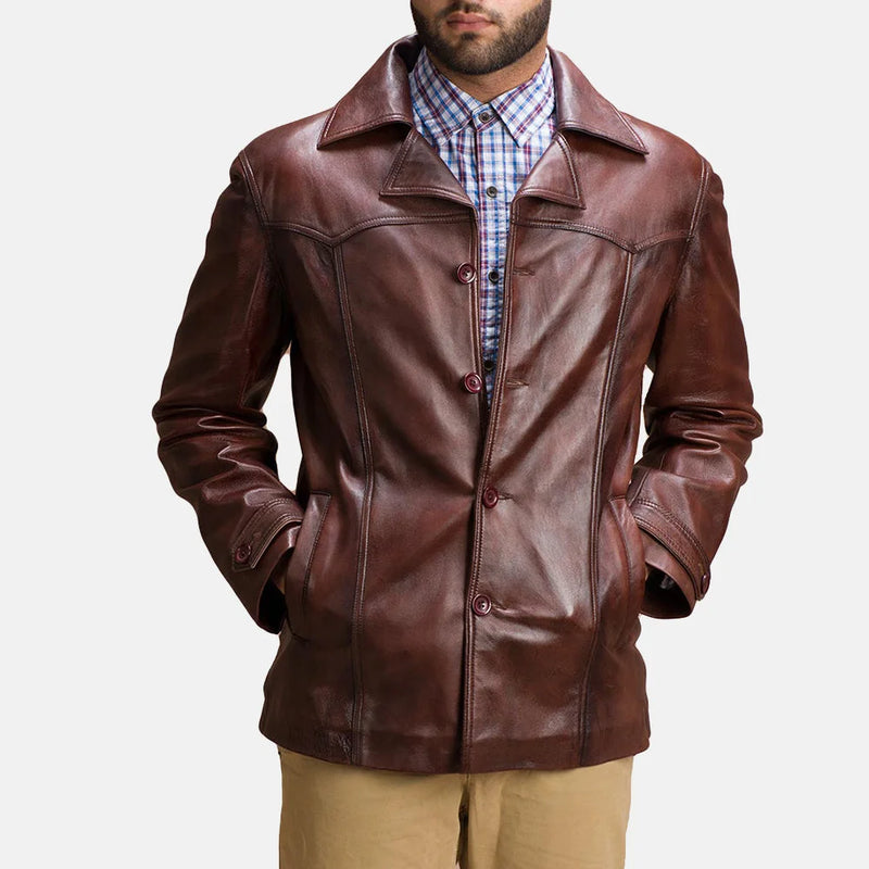 This timeless Men's Brown Leather Coat looks effortlessly cool. The coat is rugged yet fashionable.