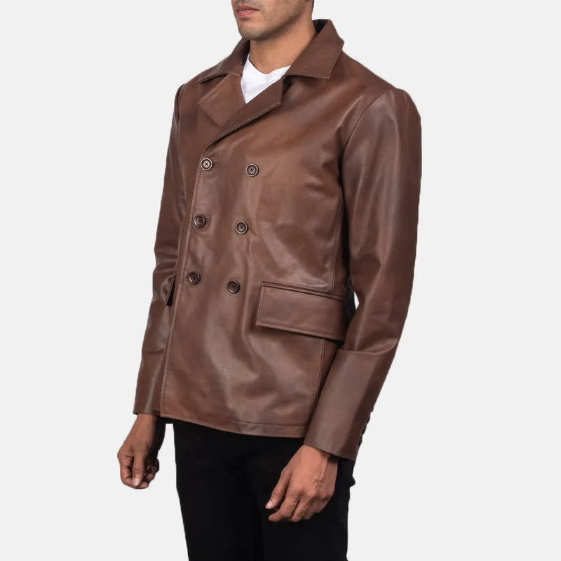 A stylish Brown Leather Coat Men's, made of real leather, emanates timeless elegance and incomparable quality.