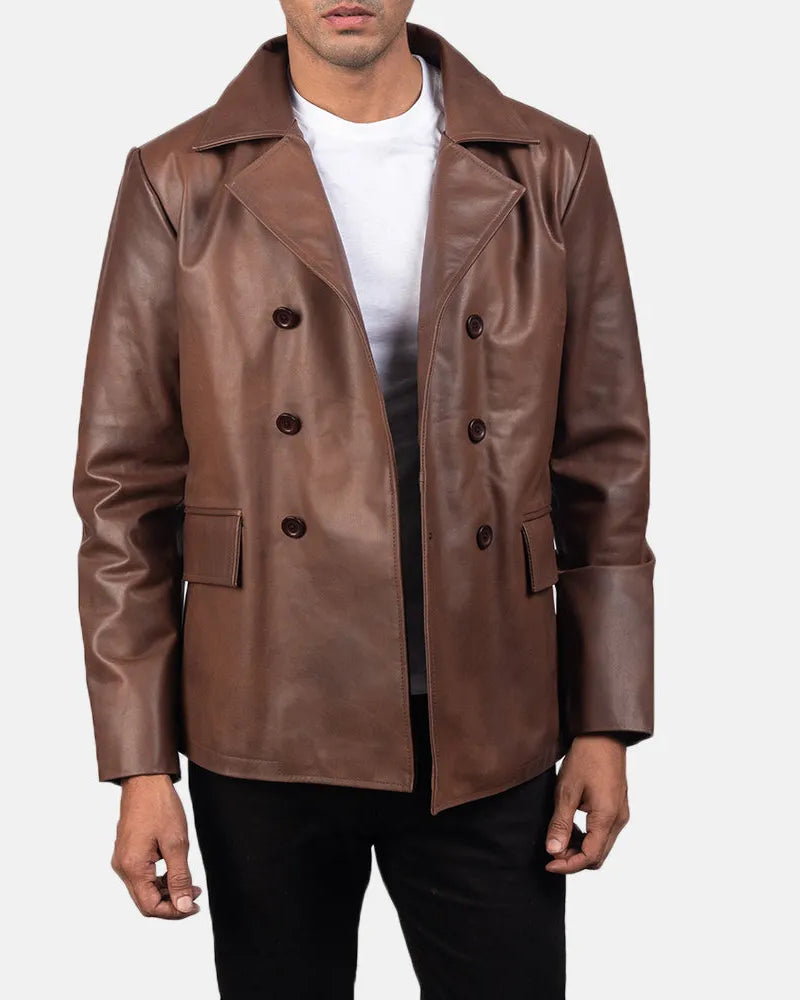 A stylish Brown Leather Coat Men's, made of real leather, emanates timeless elegance and incomparable quality.