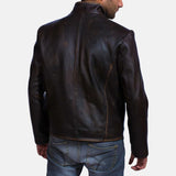 This image showcases a sleek distressed brown leather jacket, radiating sophistication. A true fashion icon!