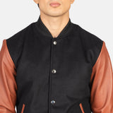 Black and Brown Leather Jacket Male made of Sheepskin leather in Varsity Style.