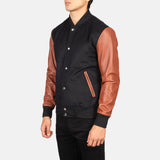 Black and Brown Leather Jacket Male made of Sheepskin leather in Varsity Style.