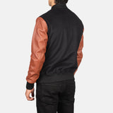 Black and Brown Leather Jacket Male made of Sheepskin leather in Varsity Style.