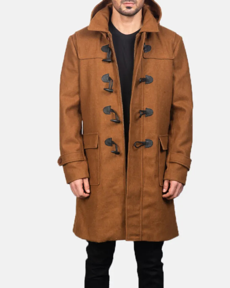 Khaki Brown Leather Long Coat