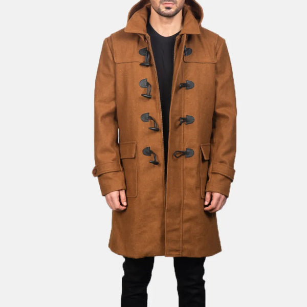 Khaki Brown Leather Long Coat