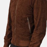 A suede bomber Dark Brown Real Leather Jacket, perfect for men. It's a great choice for any occasion.