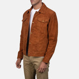 Brown suede jacket men, made from soft suede fabric.