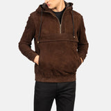A fashionable brown suede leather jacket, crafted from soft suede material.