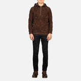A fashionable brown suede leather jacket, crafted from soft suede material.