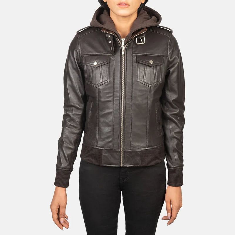 Stylish Leather Bomber Jacket Brown crafted from real leather.