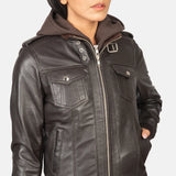Stylish Leather Bomber Jacket Brown crafted from real leather.
