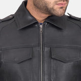 Elevate your fashion game with this black calfskin leather jacket. A must-have for any stylish wardrobe.