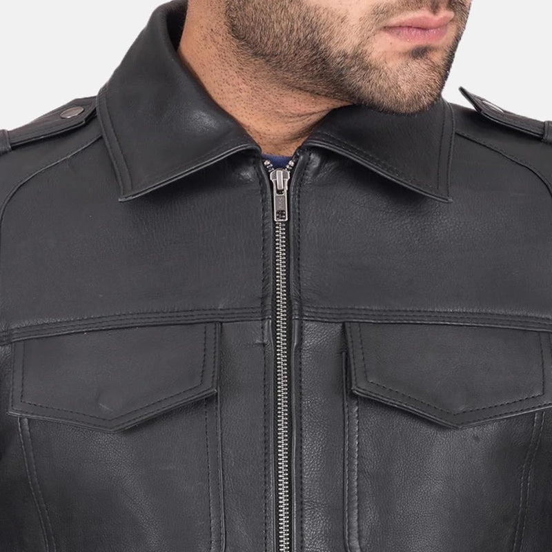 Elevate your fashion game with this black calfskin leather jacket. A must-have for any stylish wardrobe.