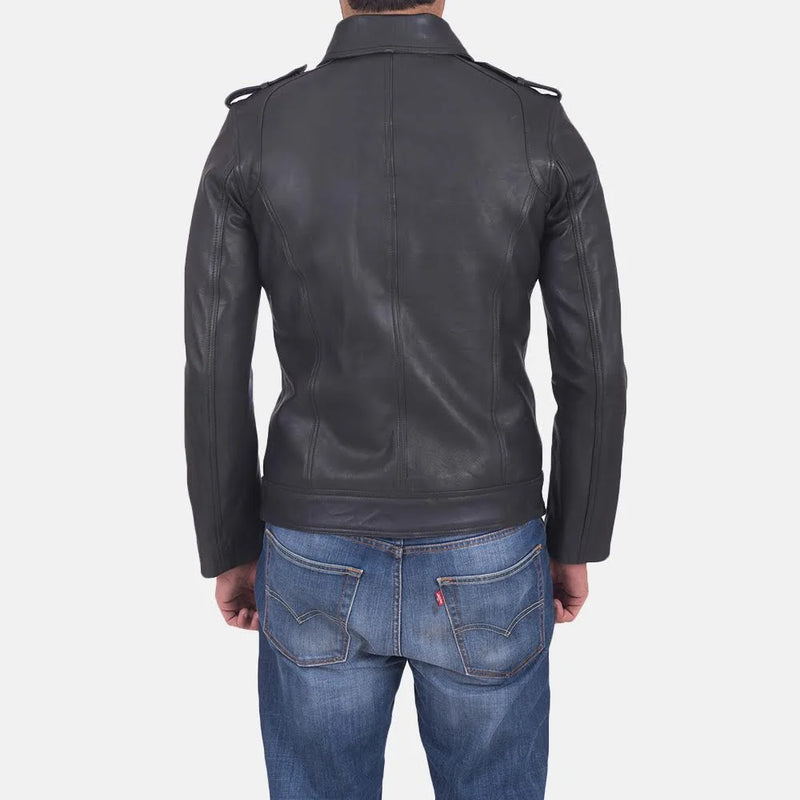 Elevate your fashion game with this black calfskin leather jacket. A must-have for any stylish wardrobe.