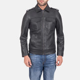 Elevate your fashion game with this black calfskin leather jacket. A must-have for any stylish wardrobe.