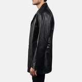 A timeless black cowhide leather coat, a must-have for any wardrobe. Perfect for any occasion.
