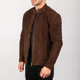 Stylish dark brown suede jacket, perfect for any occasion.