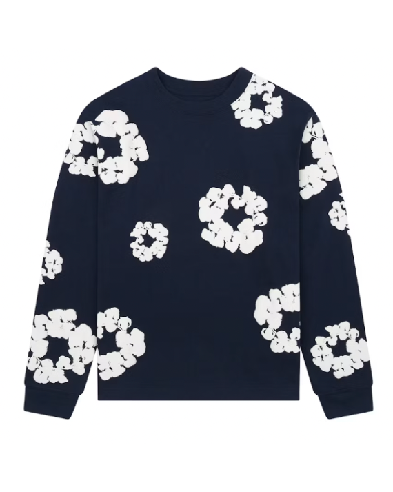 Denim Tears Long Sleeve Cotton Wreath T-Shirt Navy