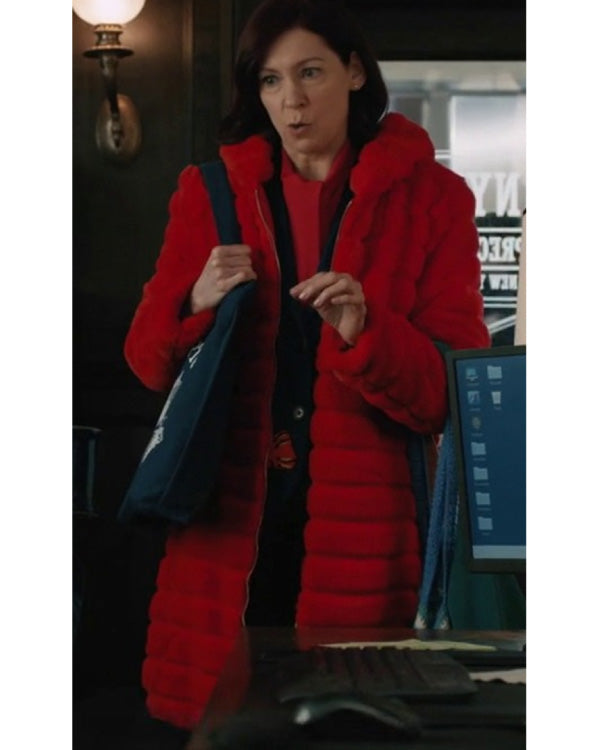 Elsbeth 2024 Carrie Preston Red Puffer Fur Coat