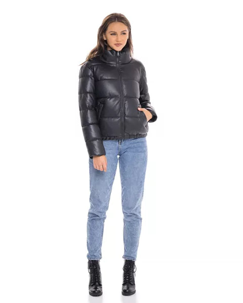 Women's Leather Puffer Jacket