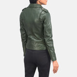 Stylish green biker jacket women, a trendy choice for fashion-forward individuals.